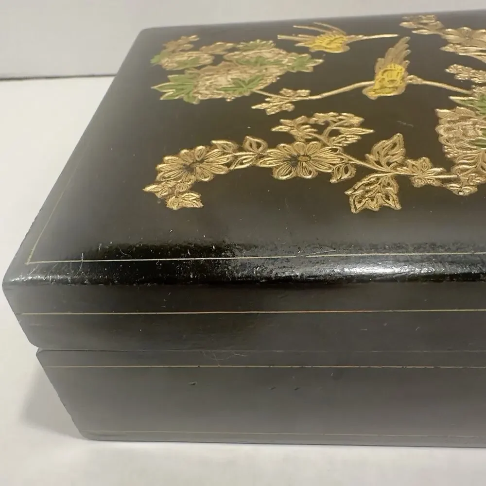Vintage Florentine Wood Box, Made in Italy, Hand Painted, Black Square Numbered